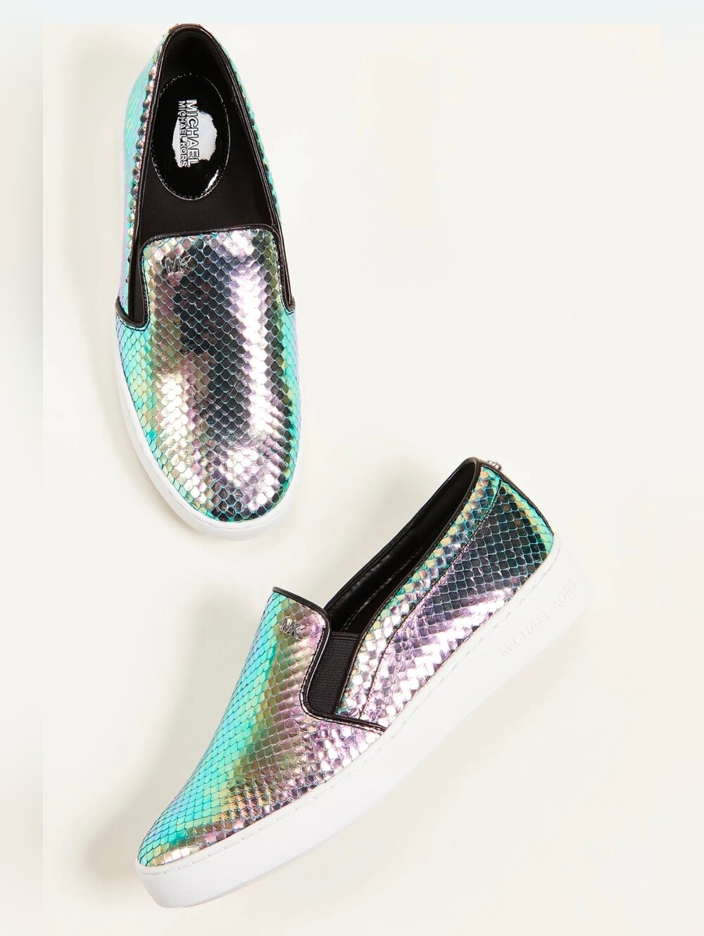 Michael Kors Keaton Leather Snake Embossed Metallic Iridescent Slip On Shoe 6.5